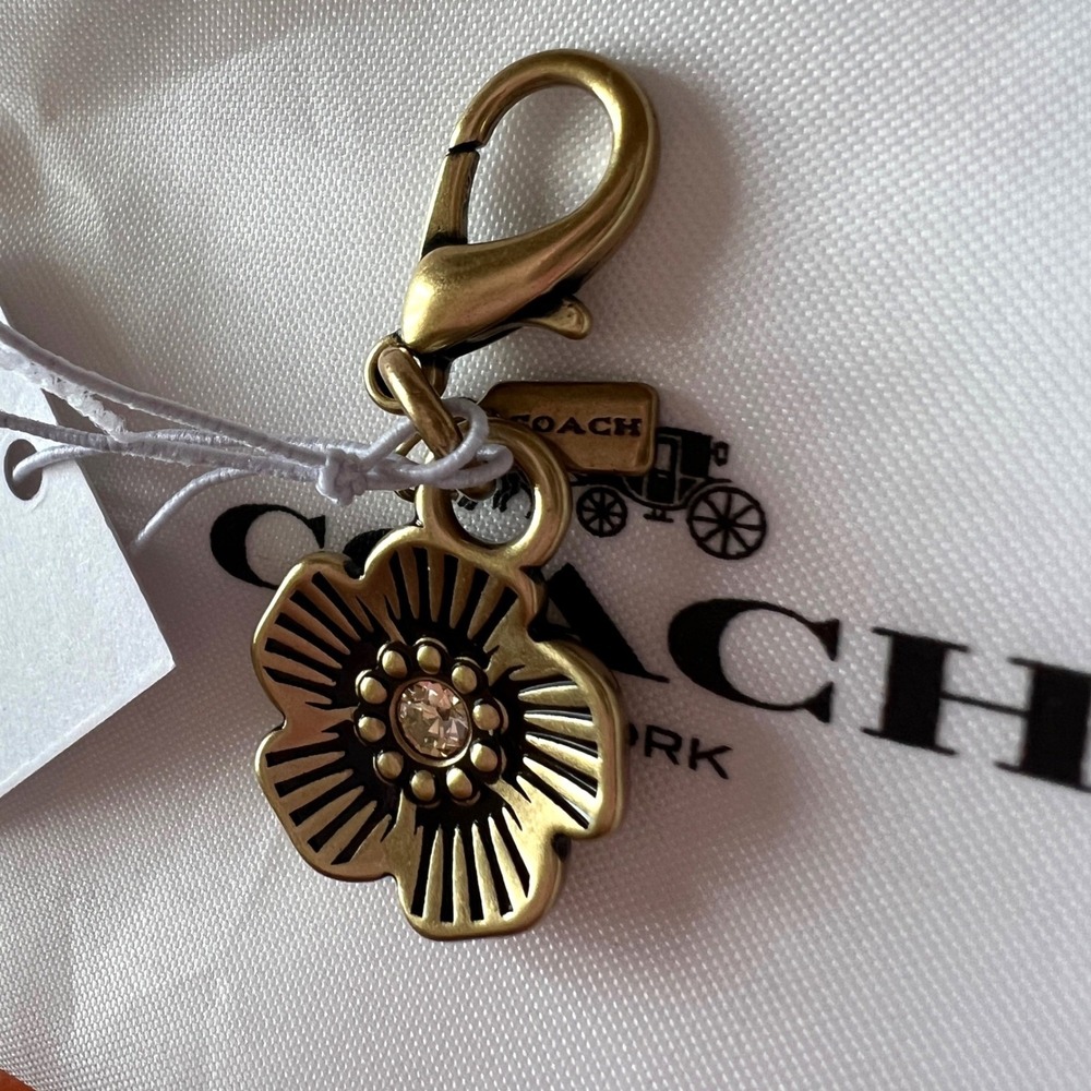 Coach DIY MINI Tea Rose Bag Charm Brass Floral Keychain CCX75 NEW
